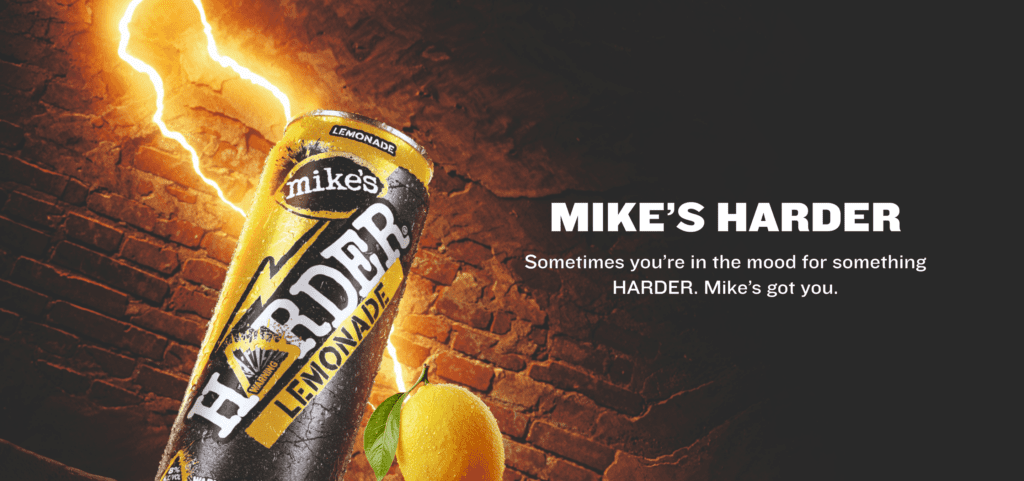 Mike's Harder Lemonade desktop banner with a brick wall in the background